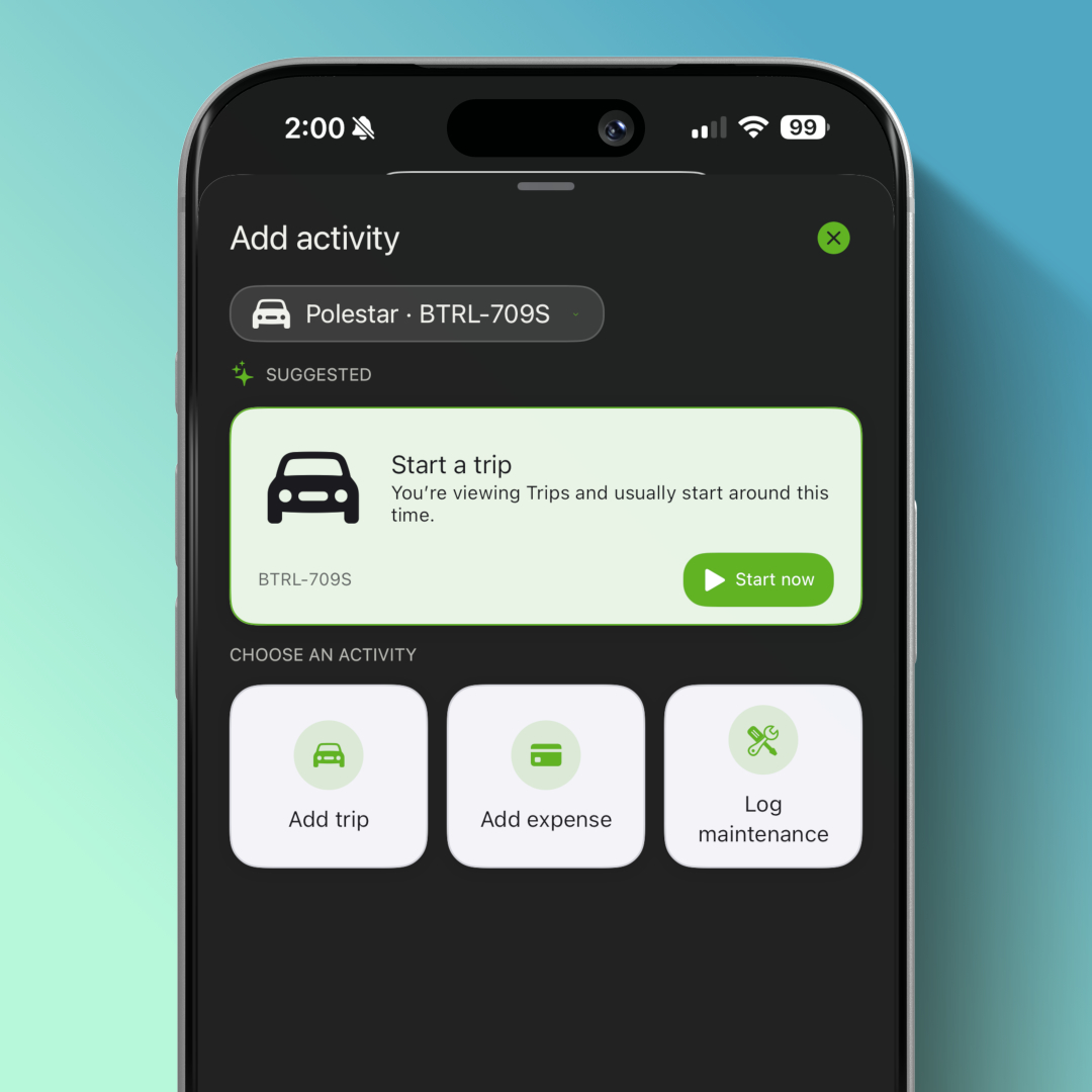 Mileage tracker app showing automatically recorded trips